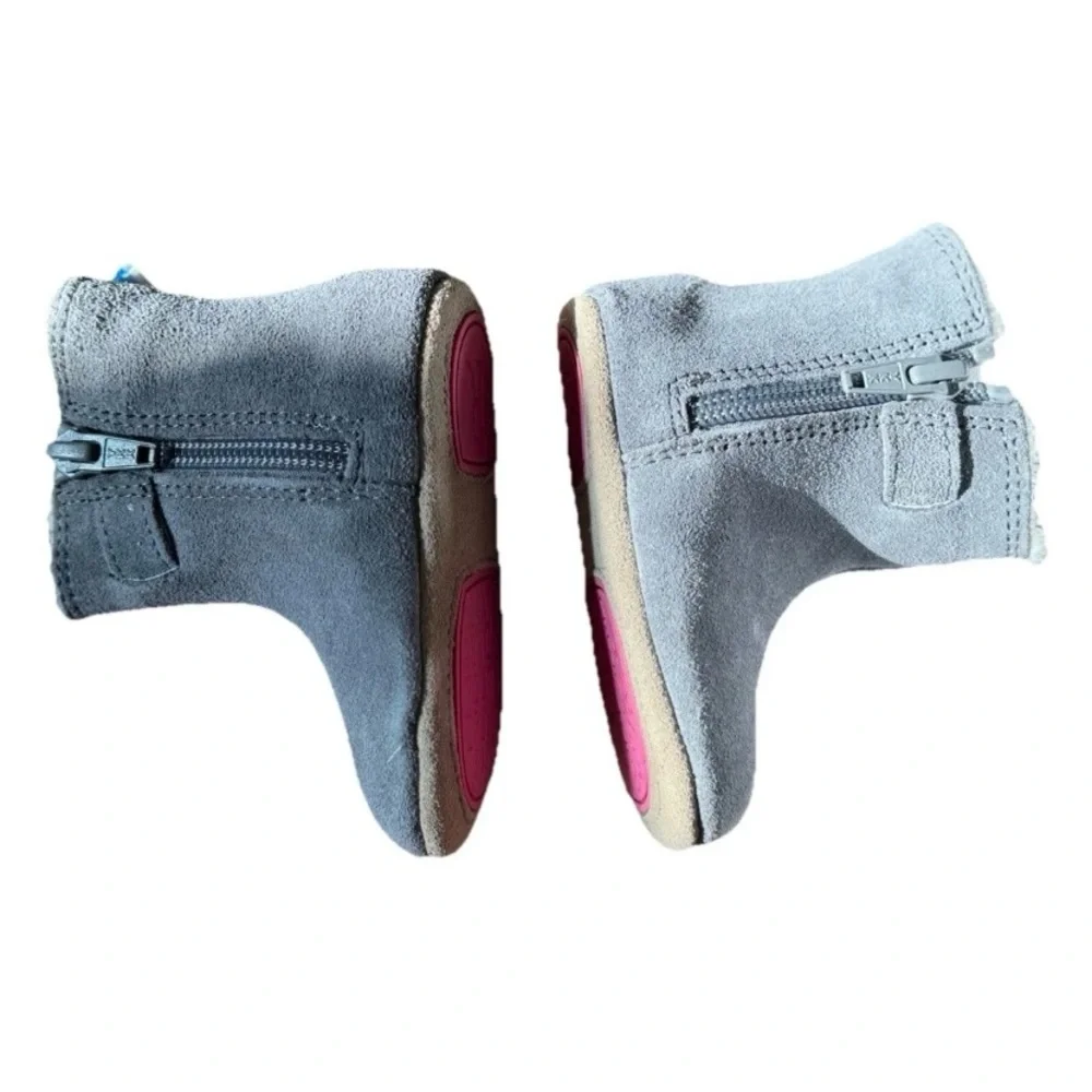 ROOBEZ MINI SHOEZ GRAY BABY BOOTS 3-6 MONTHS SIZE 2 NEW SUEDE SIDE ZIPPER